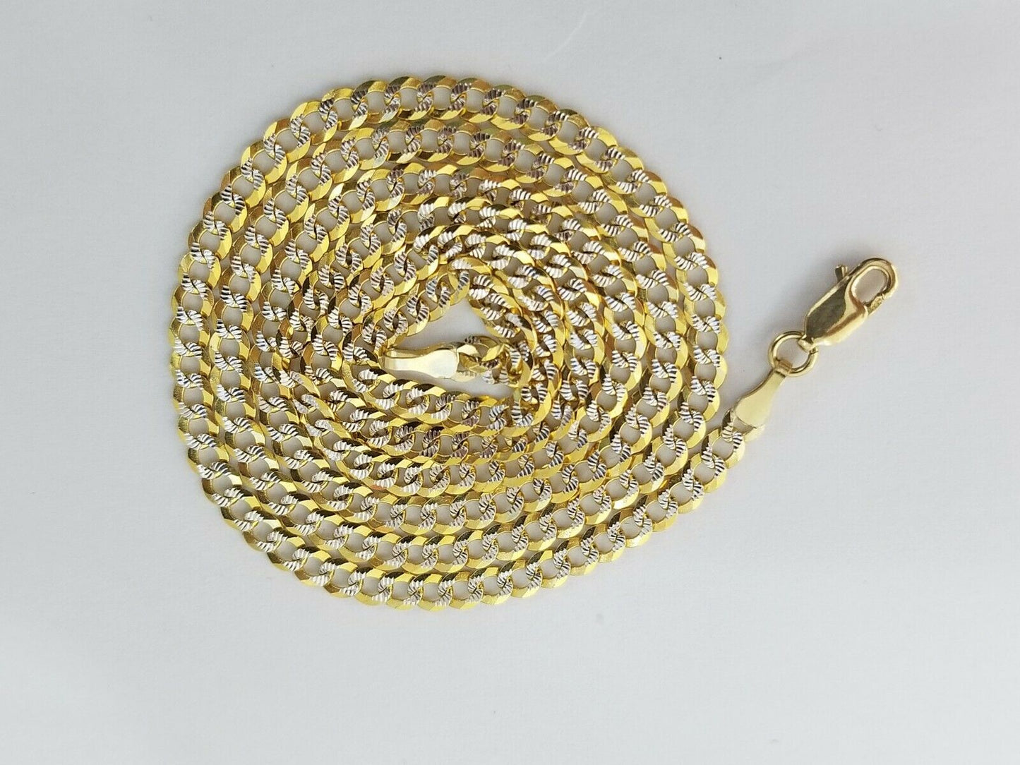 10KT Solid Yellow Gold Cuban Link 4mm Chain Diamond Cut 16" 18" 20" 22" 24" 26"