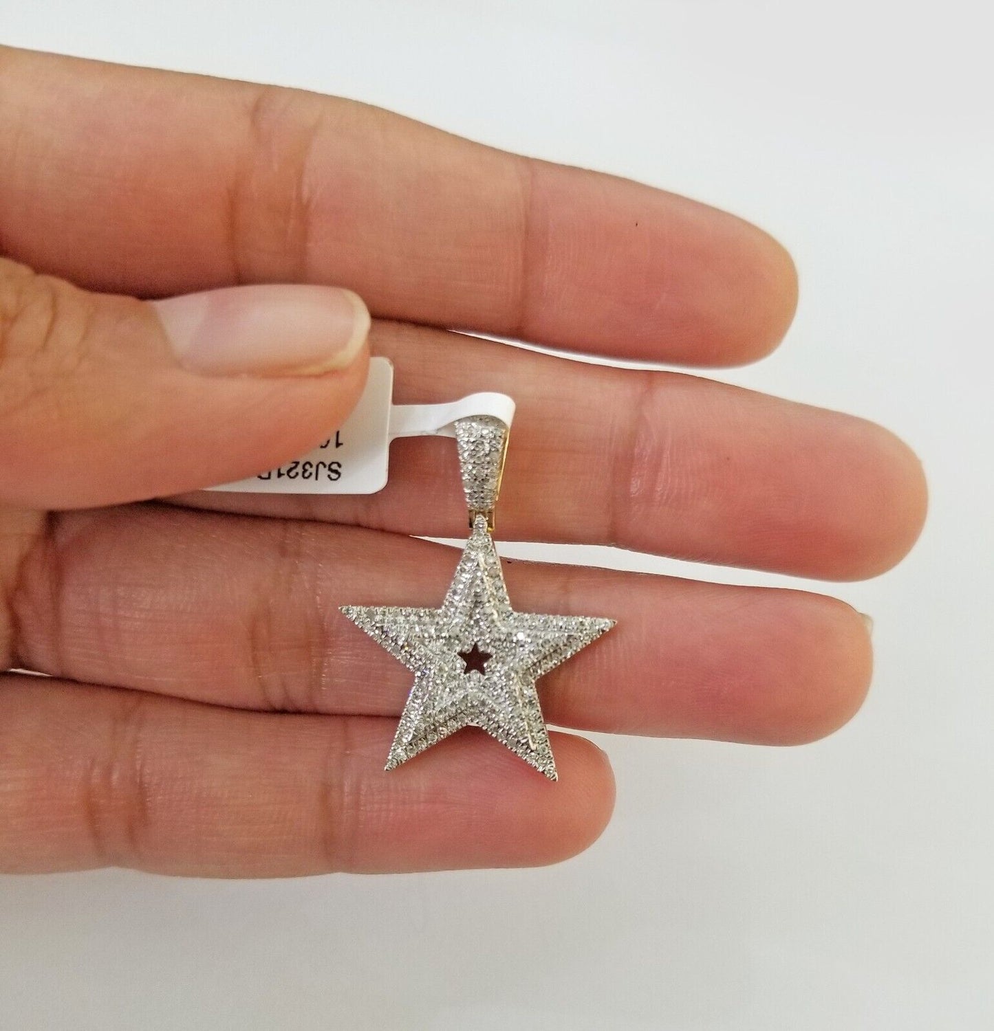 10K Real Gold Double Star Emoji Charm Real Diamond 1 Inch Emoji Pendant 10kt