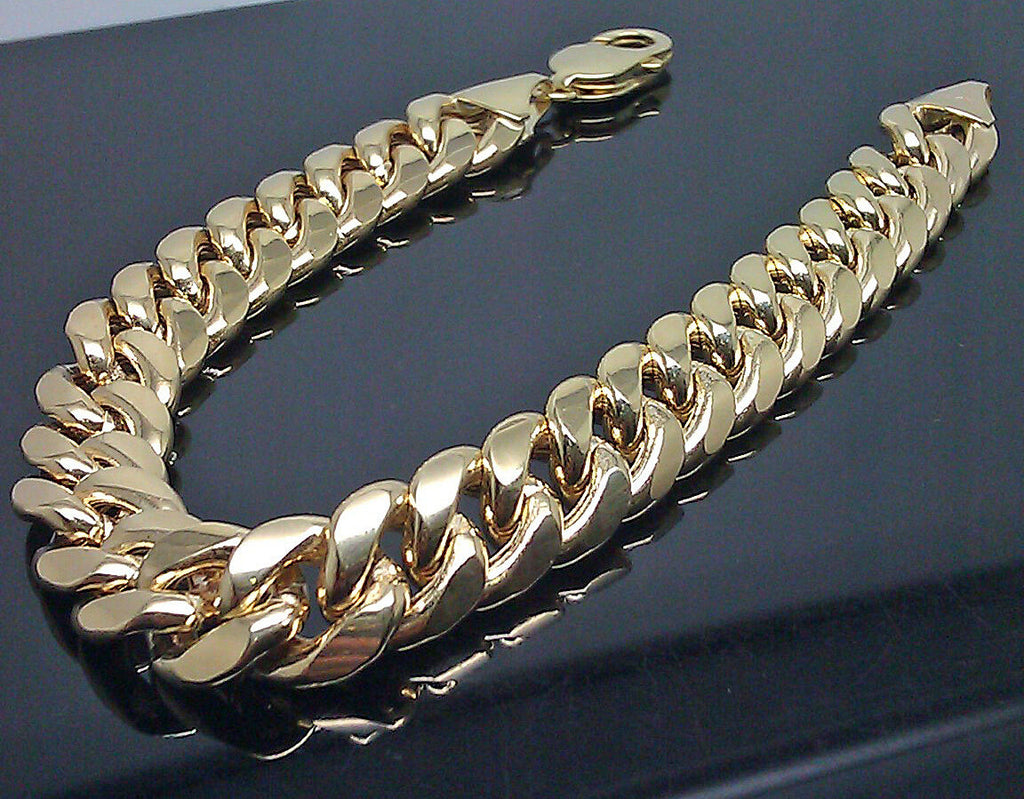 14k Gold Bracelet For Mens Real Miami Cuban Box Clasp 11mm 9 inch Strong Link