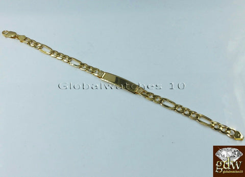 10k Yellow Gold 8" Cuban Link ID Bracelet Figaro Lobster Clasp REAL 10KT 5MM-6MM