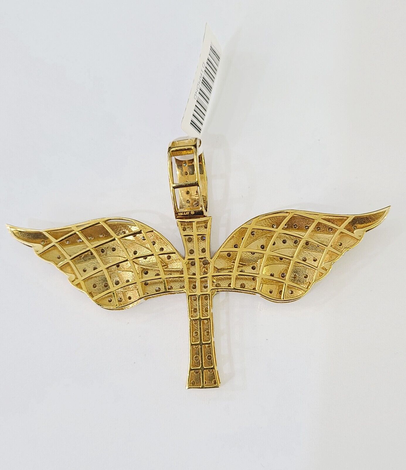 Real 10k Diamond Cross Wings Charm Yellow Gold Men Women Pendant Genuine 3"