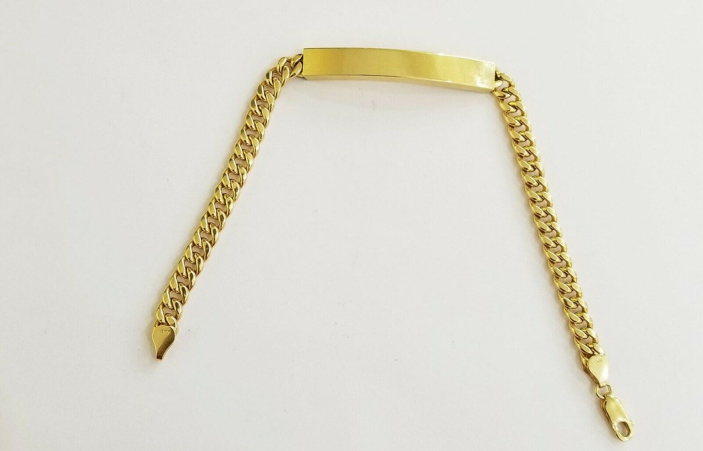 10K Yellow Gold ID Bracelet With Miami Cuban Chain 6mm 8" Long ,Hand chain 10kt