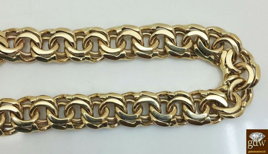 10k Gold Chino Link ID Bracelet Box Lock  8.5" 13mm With Chain and Cross