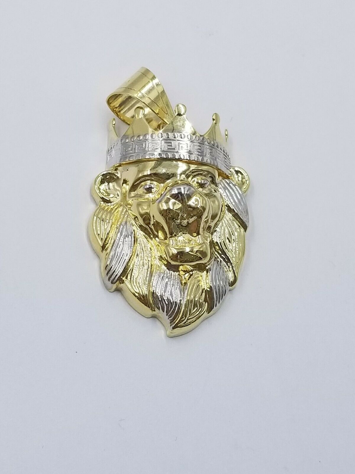 10k Yellow Gold Crown Lion Head Pendant Charm REAL 1.25" 1.5" 1.75" Diamond Cut