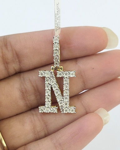 Real 10k Gold & Diamond Letter "N" Initial Alphabet Charm Pendant 1.25".