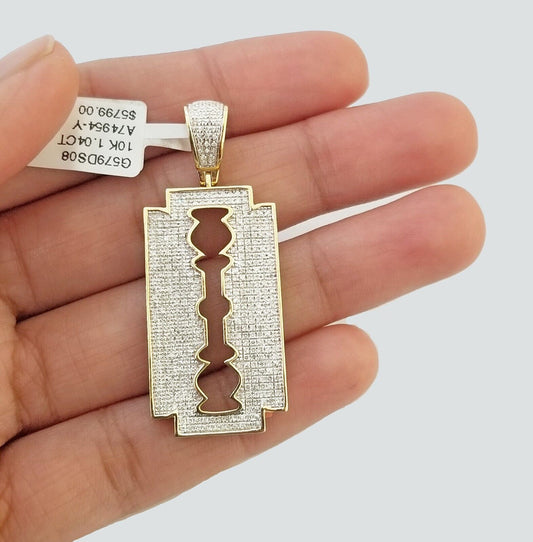 10K Yellow Gold Real Diamond Razor Blade Pendent Barber Charm