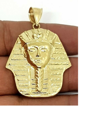 10k Yellow Gold Pharaoh Head Pendant Egyptian Charm 1.25"