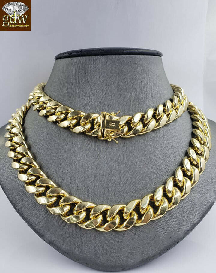 REAL 10k Yellow Gold Miami Cuban Chain 15mm 28" Inch Box lock men