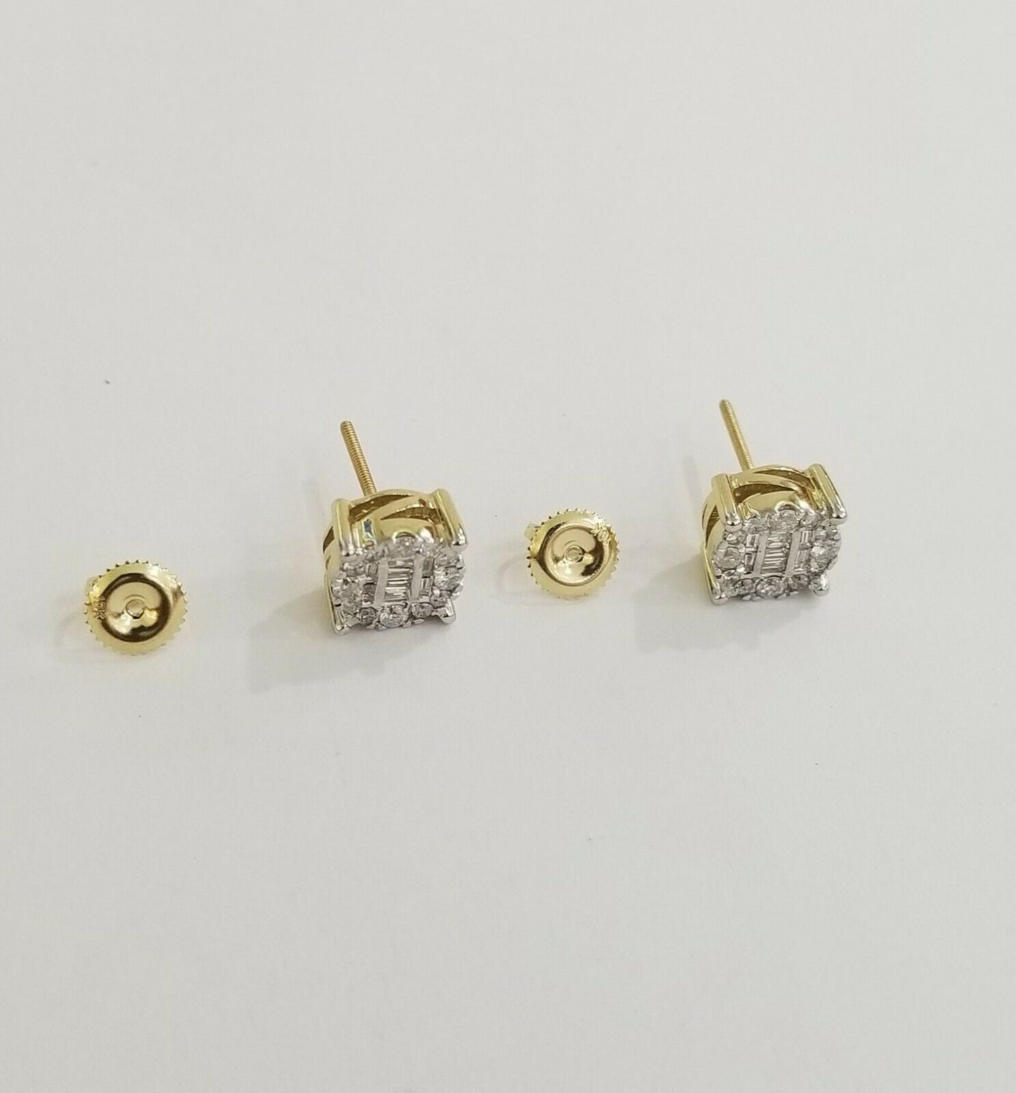 10k Real Yellow Gold Stud REAL Diamond Earring 0.60CT 8mm Screw Back, Men Women