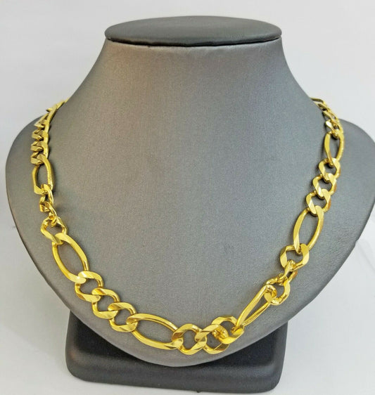 Real Figaro Link Chain 14k solid yellow gold 24inch Necklace Men Women 10mm 14kt