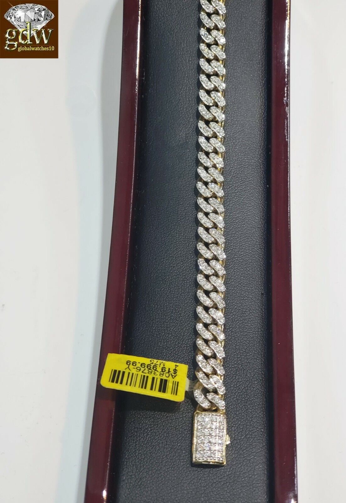 REAL Diamond Bracelet Solid 10k Gold cuban link 4CT Diamond Box clasp 8 Inch Men