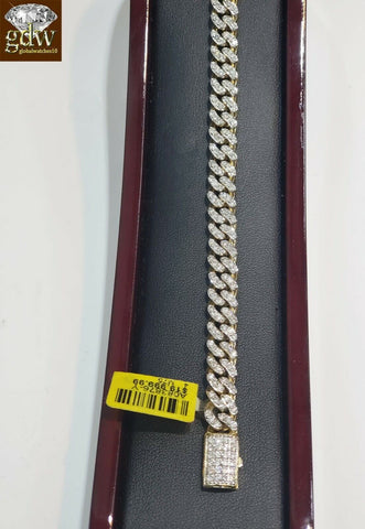 REAL Diamond Bracelet Solid 10k Gold cuban link 4CT Diamond Box clasp 8 Inch Men