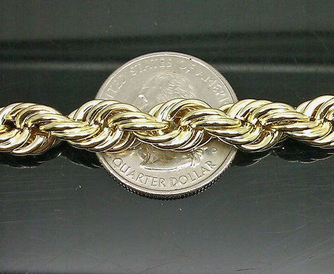 Genuine 10K Yellow Gold Rope Bracelet 7mm 8 inch Men