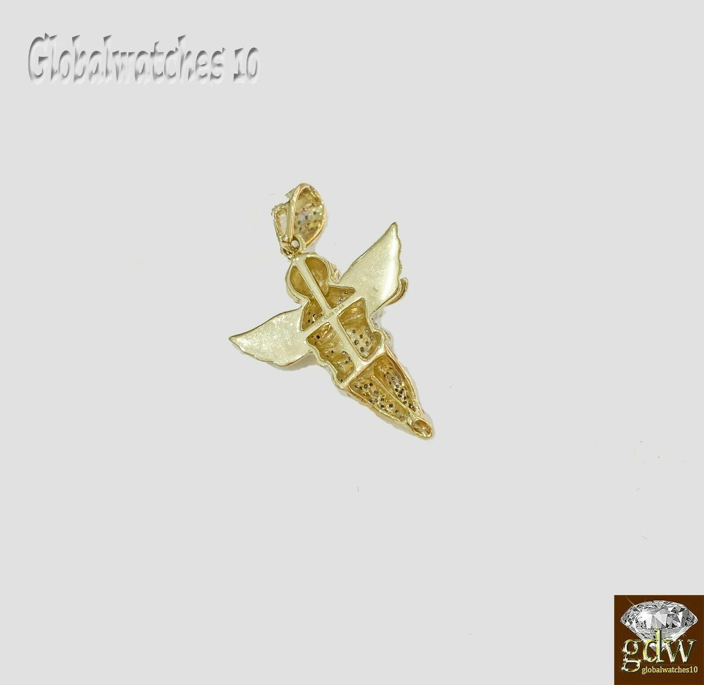 Real 10k Gold Diamond Mens Praying Angel Charm Pendant, real genuine Diamonds