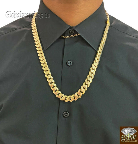 10k Real Gold Men Miami Cuban Royal Monaco Link Chain 22 inch 13.5mm Gold THICK