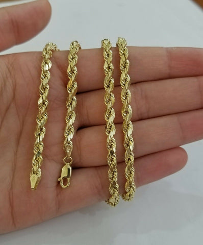 Solid 10k Gold Rope Chain 20" Diamond Cut 4mm Men Women Lobster, REAL 10kt Gold