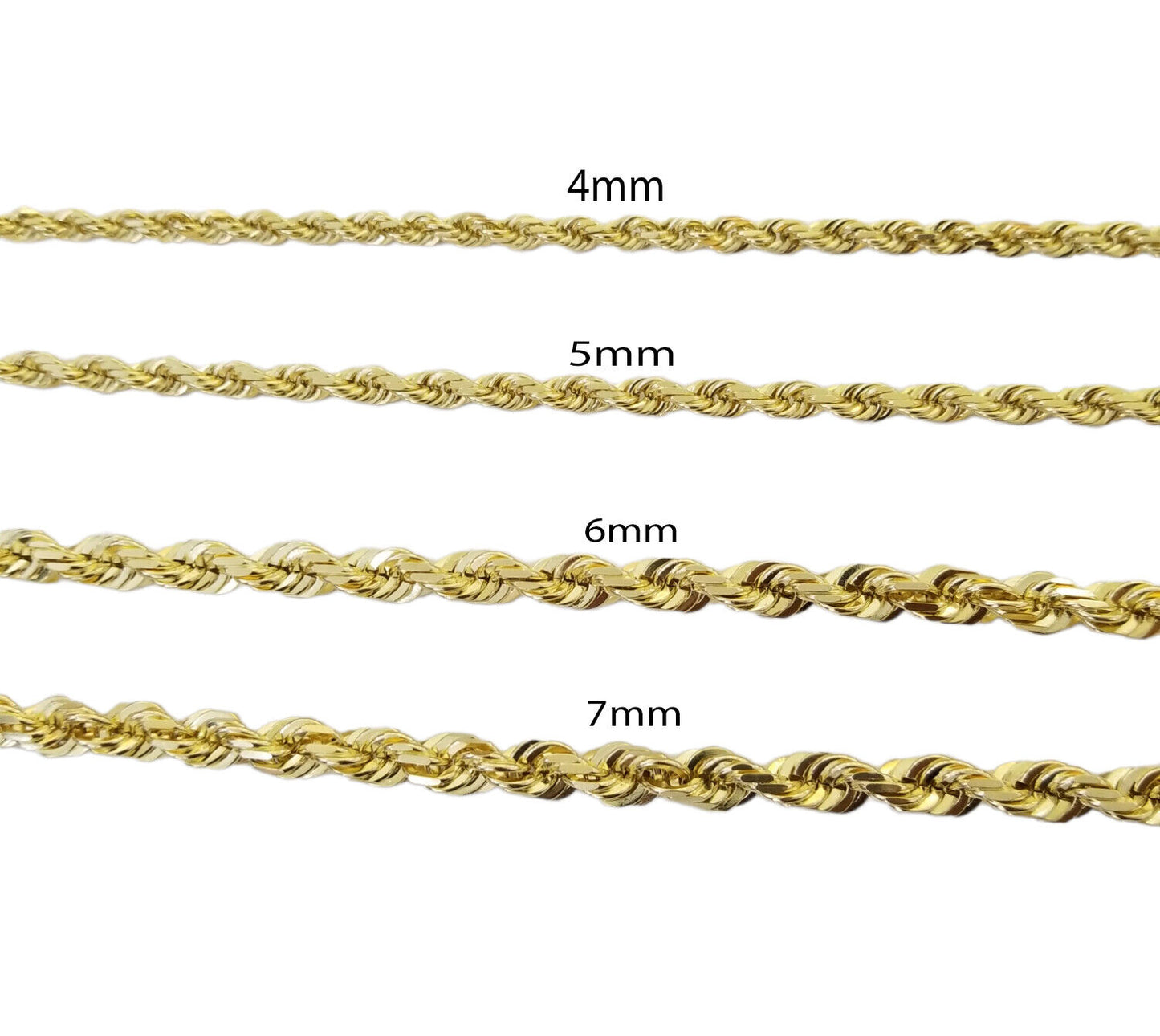 Real 10k Solid Gold Rope Chain 4mm-7mm Necklace 22"-30" Inch Men Women