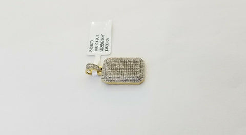10K Yellow Gold Real 0.48CT Diamond Pillow Charm 1"Inch Square 3D Dome Pendent