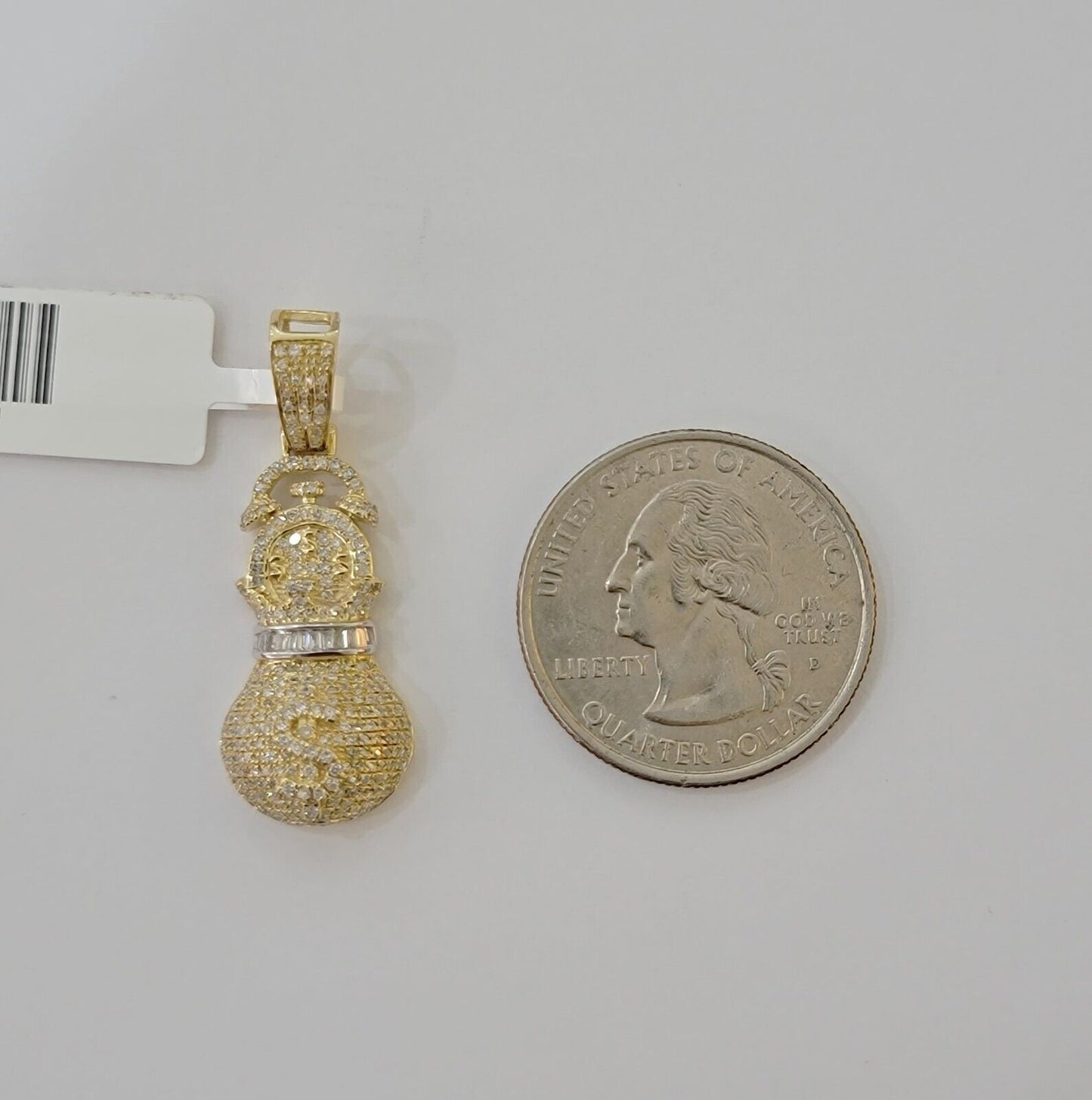 10K Yellow Gold Money Dollar Bag Charm Real Diamond 1" Gold Money Bag Pendant