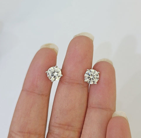 14k White gold Round Earrings Diamond screw-back Lab Created Women Men Studs