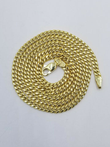 10K Yellow Gold Miami Cubin Link Chain Dripping Heart Diamond Cut Pendant