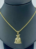 Real 10k Gold Mens Money Bag Charm Pendant Rope Chain 18 20 22 24 26 28 Inch