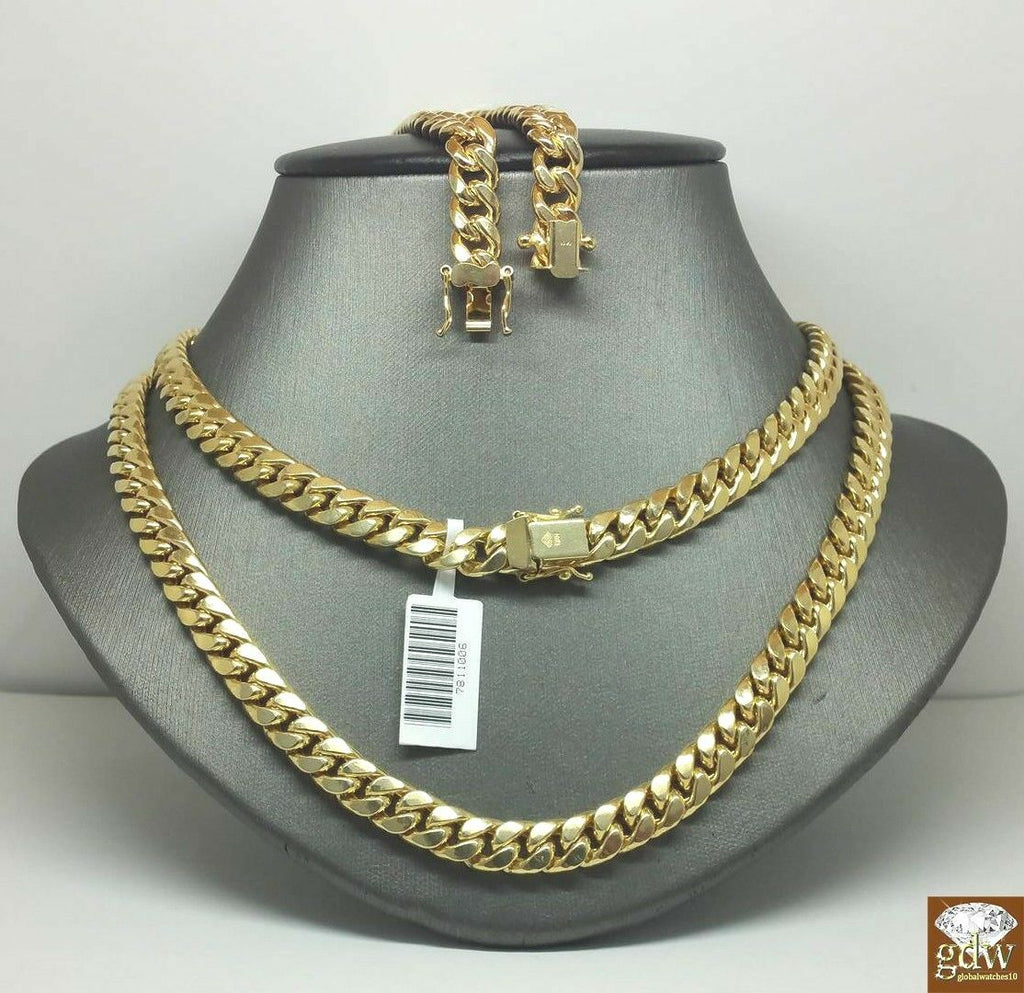 Genuine 10k Yellow Gold Cuban Link Chain Necklace 7mm 24 Inch & 22 inch Layer