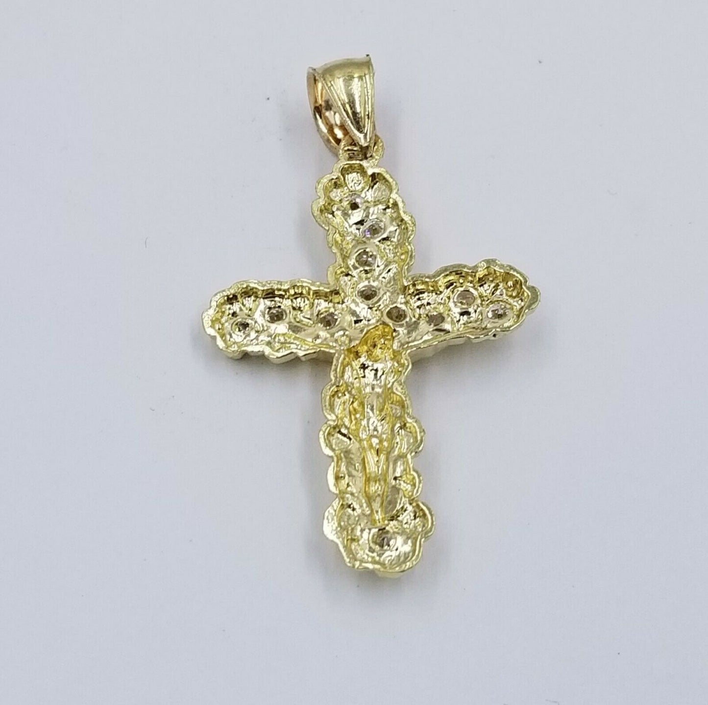 10k Yellow Gold Crucifix Cross Charm Jesus Pendant Rope Chain 18 20 22 24 26