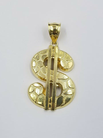 10K Gold Dollar$ Sign Charm Nugget Pendant with 4mm Rope Chain in various length