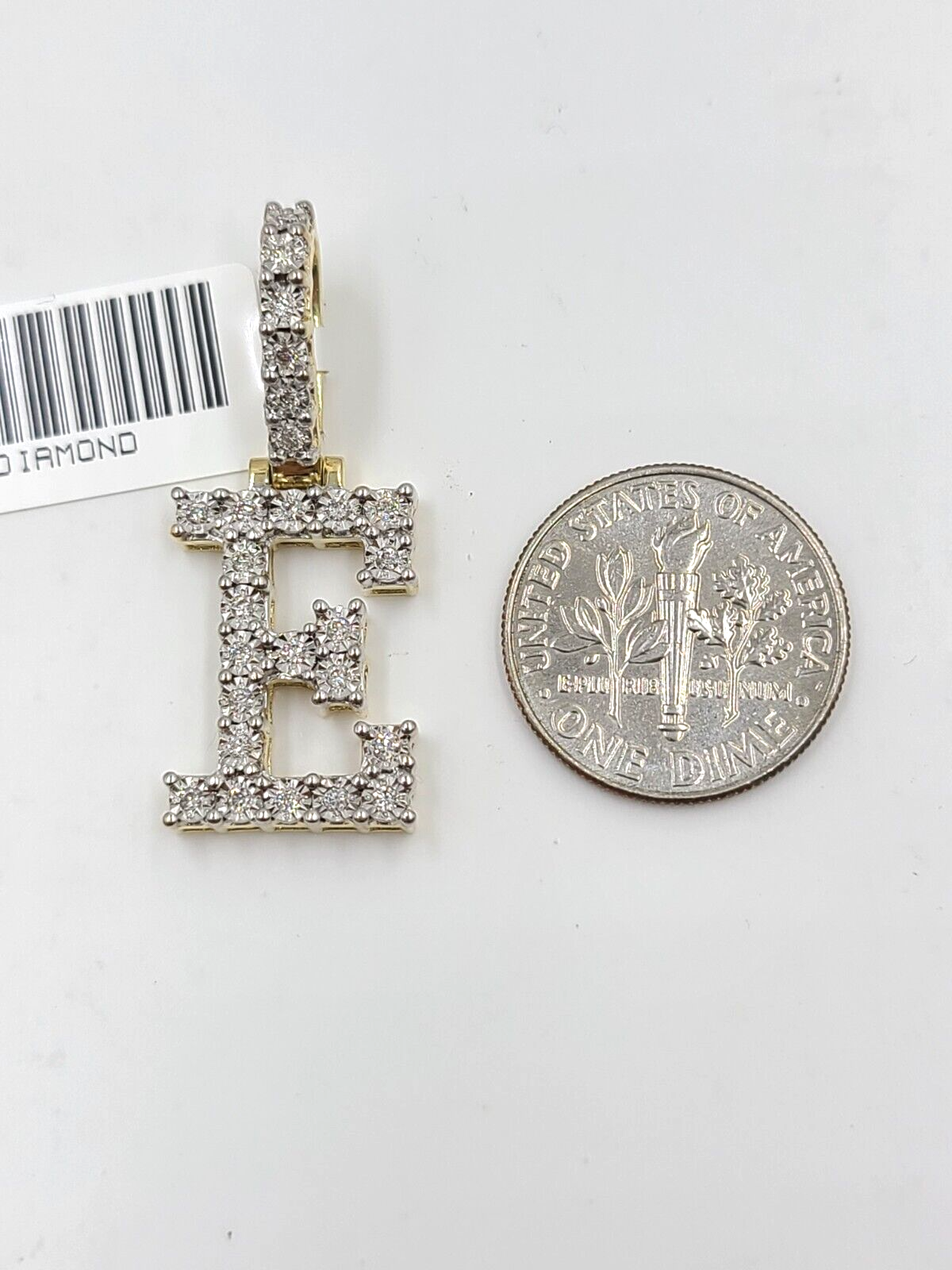 Real 10k Gold & Diamond Letter "E" Initial Alphabet Charm/Pendant 1.25".