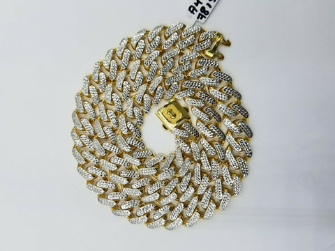 Real 10K 13mm Yellow Gold Royal Miami Cuban Monaco Chain Diamond Cut 24 inches
