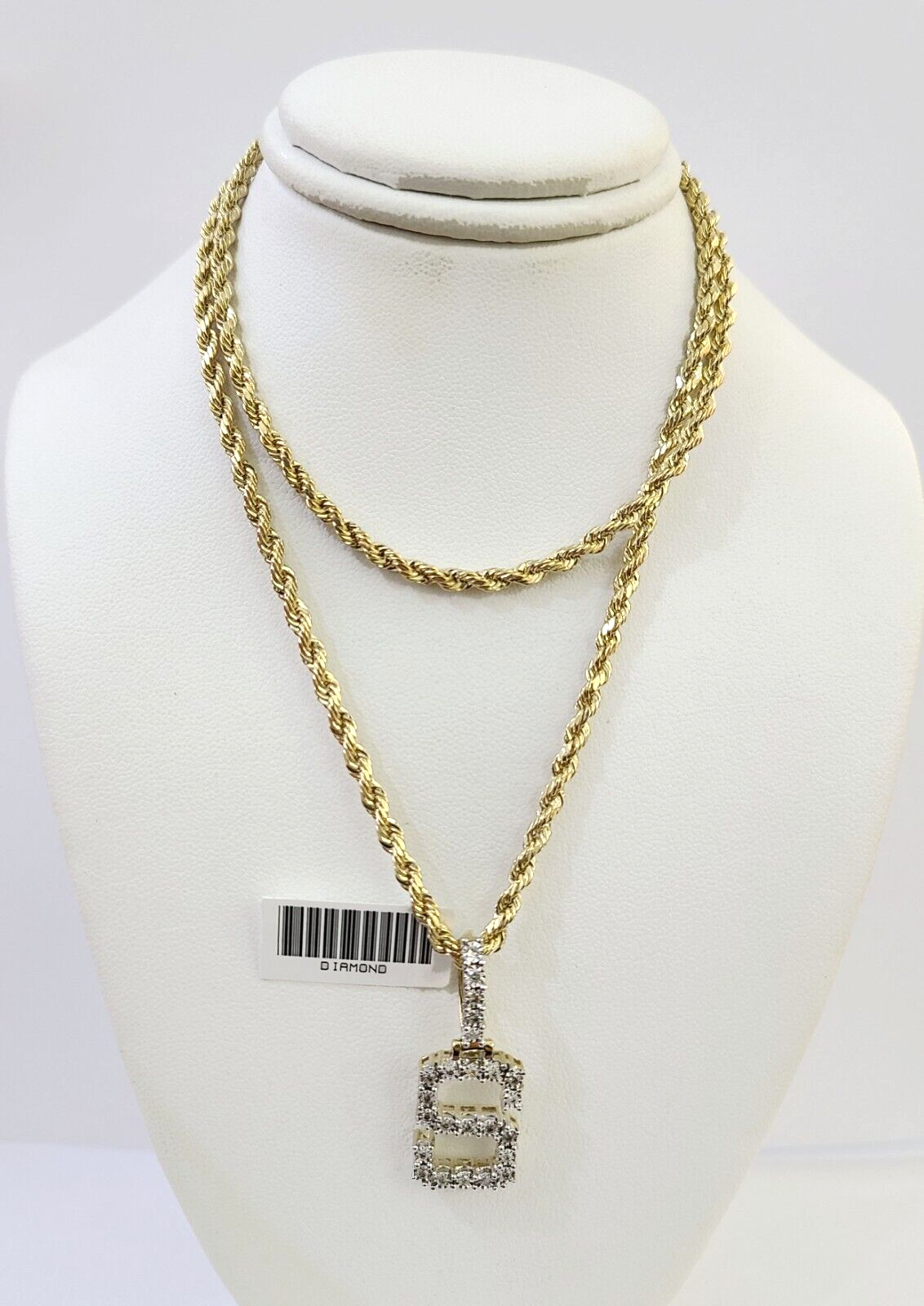 Real 10k Yellow Gold Genuine Diamond "S" Initial Pendent with 22 Inch Rope Chain