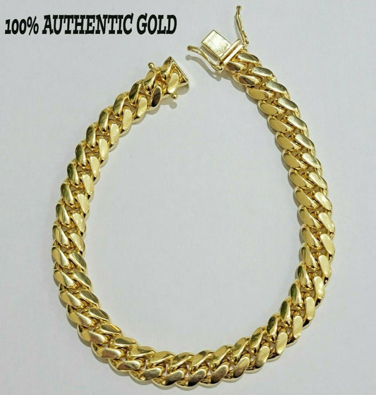 Solid Gold Cuban Link Ladies Bracelet 8mm 7.2" REAL 10k Yellow Gold Box Lock10kt