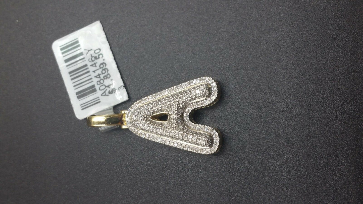 10k Yellow Gold Diamond Bubble Letter A-Z Initial Charm Pendent Real Diamond