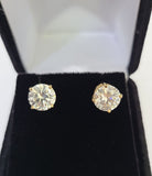 14k Yellow gold Round Earrings Diamond screw-back Lab Created Women Men Studs