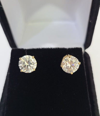 14k Yellow gold Round Earrings Diamond screw-back Lab Created Women Men Studs