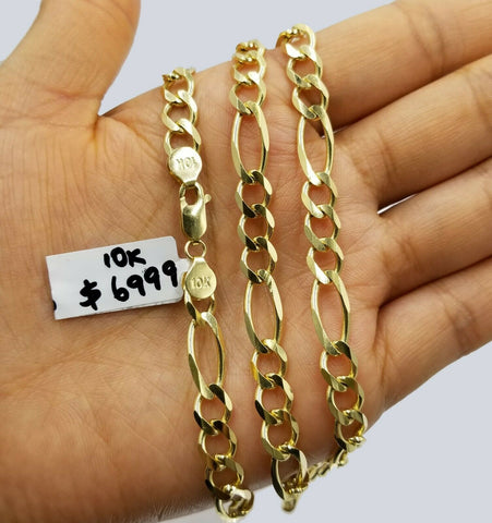 7mm 30" Solid 10k Yellow Gold Figaro Link Chain Heavy Necklace Men Women REAL