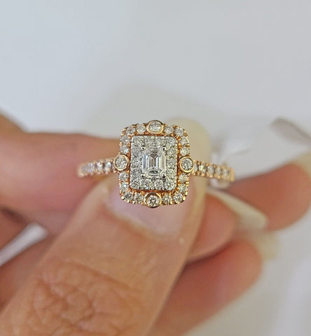 REAL 14k Rose Gold Diamond Ladies Ring Rectangle Shape Women Engagement Wedding
