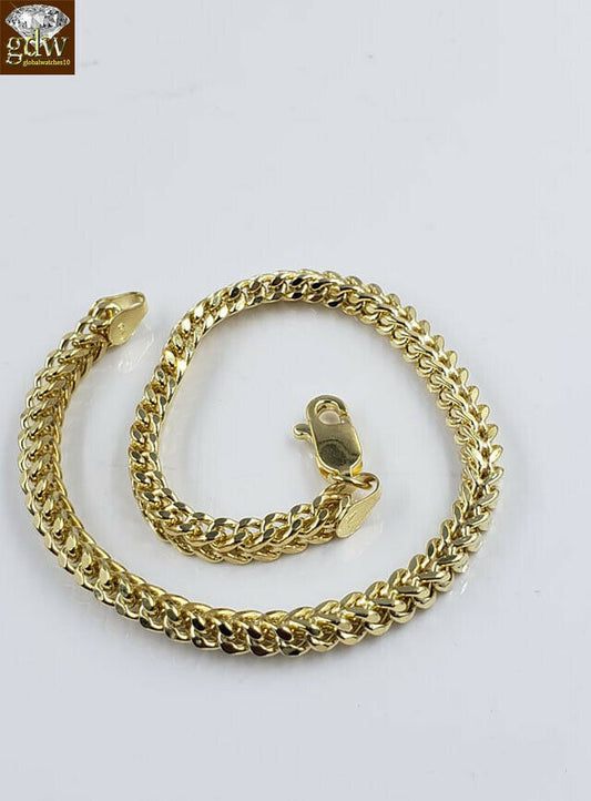 Real 10k Yellow Gold Franco Ladies Women Bracelet 8" Inch 3.5mm Rope Cuban Gift