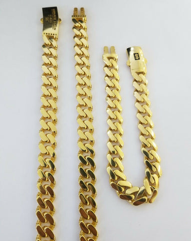 10k Gold Cuban Link Royal 11mm Monaco Chain And Bracelet 10kt Real Gold Set