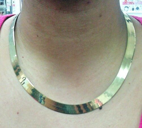 REAL 10k Solid Yellow Gold Herringbone Necklace Chain 10mm Thick 18" inch Short
