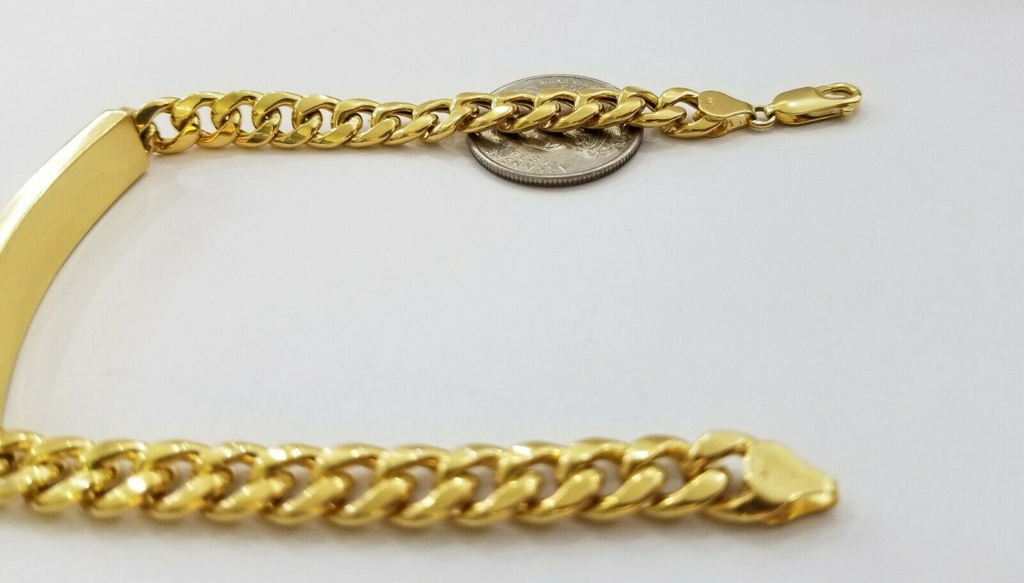 10K Yellow Gold ID Bracelet With Miami Cuban Chain 8mm 9" Long ,Hand chain 10kt