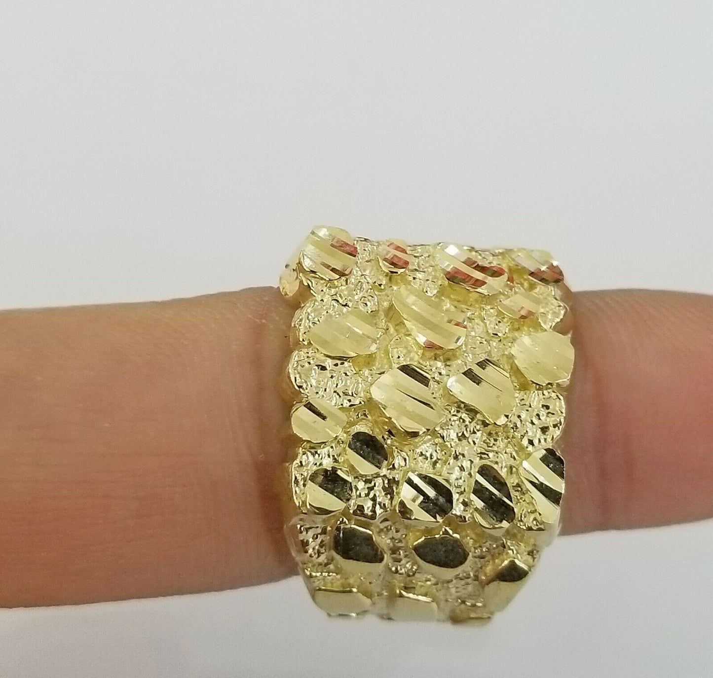 10K SOLID Yellow Gold Nugget Casual Ring Band Fancy Men Women Sizeable Real