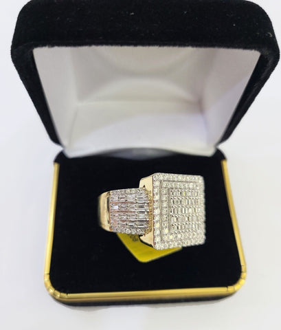 Real 10k Yellow Gold Diamond Ring Square Shaped Men Engagement Wedding Ring