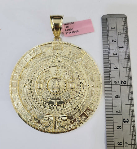 Real 14k Yellow Gold Circular Mayan Calendar / Pendant Charm 3 inches 14kt