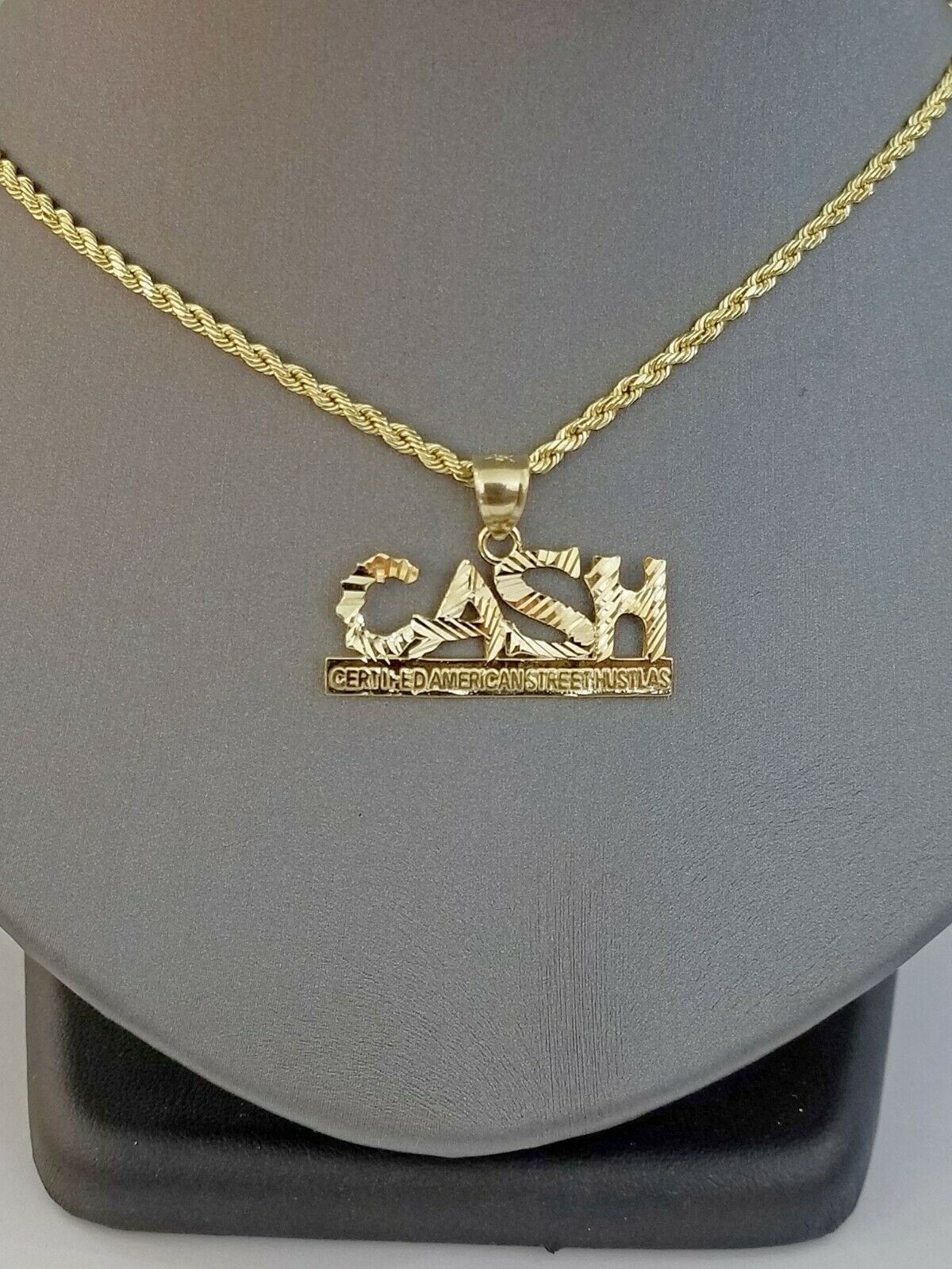 10k Yellow Gold Lucky Cash Mens Charm Pendant with Diamond Cut Design