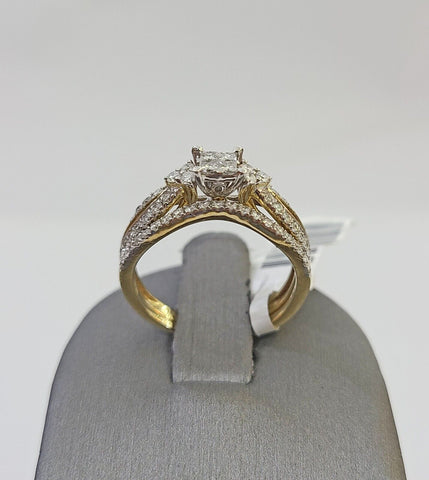 Real 10k Yellow Gold Diamond Ladies Ring SET Women Engagement Wedding