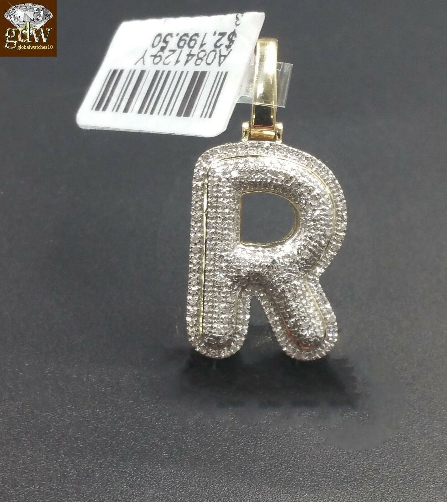 10k Yellow Gold Diamond Bubble Letter A-Z Initial Charm Pendent Real Diamond