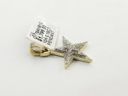 10K Real Yellow Gold Double Star Emoji Charm Pendant Real Diamonds Men Women