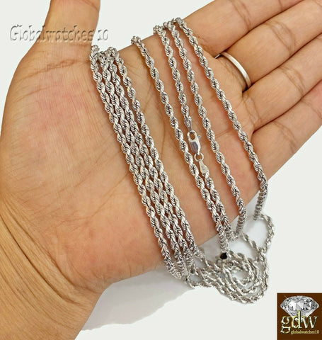 10k White Gold Rope Chain in 18 20 22 24 Inch 3mm Men Women Real Gold